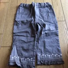カーキ花柄刺繍 フリル付き パンツ 120