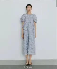 【新品タグ付き】ANDRESDバブルスリーブジャガードドレス　オケージョン L