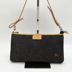 バーバリーブルーレーベル　デニム　ホースロゴ刺繍　ショルダーバッグ　レザー
