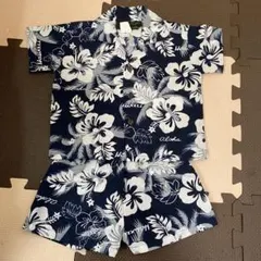 ベビー アロハシャツ セットアップ 70cm 6M 花柄 ネイビー 夏服 上下