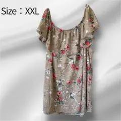 【大きいサイズ】 花柄 フリル袖 ノースリーブトップス 2XL