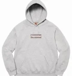 Supreme チェック柄ロゴ グレー パーカー