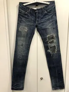 Pledge入手困難 00sアーカイブ　スリムダメージデニムパンツ 48