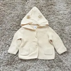 美品 GAPくま耳フード付きカーディガン6-12ヶ月 クリーム 70size