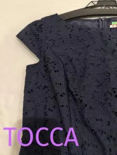 TOCCA ネイビー レース 半袖 ひざ丈ワンピース