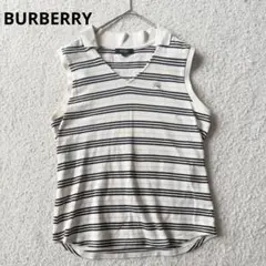 バーバリー ロンドン ポロシャツ ボーダー ロゴ刺繍 Vネック 2 ホワイト系