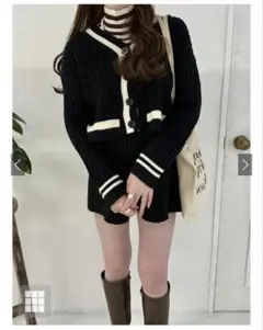 GRL　グレイル　AT1606　ブラック リブ編み カーディガン