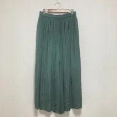 【インディヴィ】INDIVI ガウチョパンツ ロング丈 グリーン レディースL