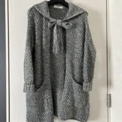 グレー フード付きニットカーディガン