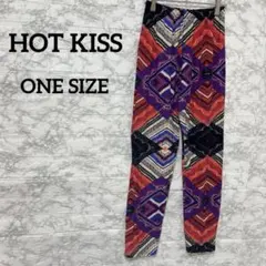 海外古着✨HOT KISS 幾何学模様 スパッツ レギンス 派手 柄物ワンサイズ