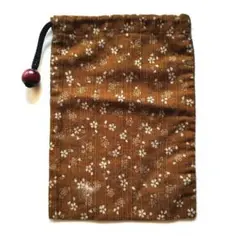 【新品】茶色の花柄巾着袋　和柄　小物入れ　マルチケース　ハンドメイド