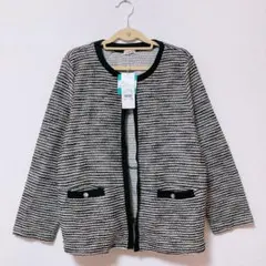 【新品未使用】noannu ノーカラージャケット カーディガン風 ボーダー 3L