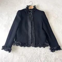 【極美品】HIROKO KOSHINO ヒロココシノ ツイードジャケット 黒 Ｍ