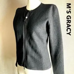 ✨美品✨M'S GRACY ウールカーディガン ボレロ ダブルジップ 花 黒のサムネイル