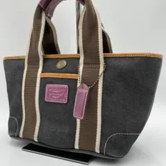 良品 COACH ハンドバッグ キャンバス ブルー デニム 4497