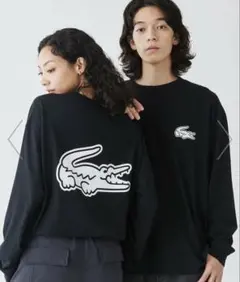 LACOSTE オーバーサイズ バックプリントロングスリーブTシャツ Lブラックのサムネイル