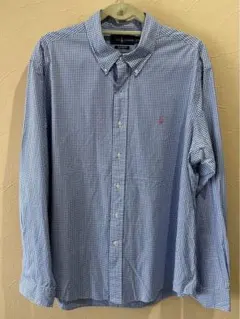 ラルフローレン☆ピンクロゴ☆ボタンダウン☆水色＆白チェック☆