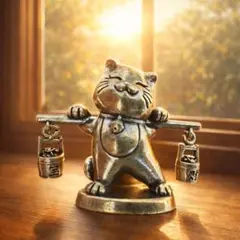 真鍮　ネコ　猫　桶を担いだネコ　インテリア　オブジェ　縁起物