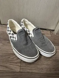 【24.5cm】Vans グレー チェッカー スリッポン