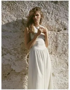 ZARA コンビ素材ミディワンピース