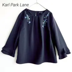 カールパークレーン ブラウス 5号 花刺繍 黒 フレアスリーブ 花柄