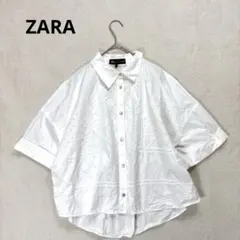 【ザラ】M 五分袖ブラウス　シャツ　ホワイト トップス