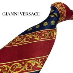 【極美品】 VERSACE ヴェルサーチ　ネクタイ　紺　赤　艶　光沢