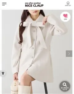 NICE CLAUP アイボリーリボン付きコート春秋