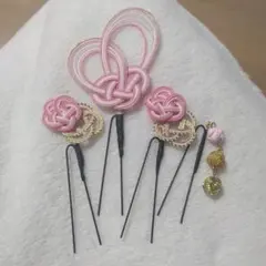 和風ヘア飾り 4個セット ピンク