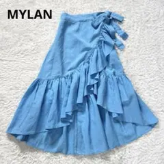 マイラン リネン100 フィッシュテイル ラップスカート F ロング ブルー 青