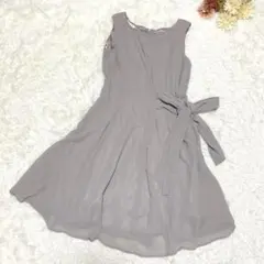 s.584 ノースリーブ 膝丈 フレア ワンピース リボン ガーリー キレイめ