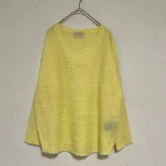 ＊Languageランゲージ ニット セーター 薄手 無地 Vネック イエロー