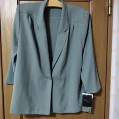 グリーン テーラードジャケット 　昭和レトロ　肩パット　日本製