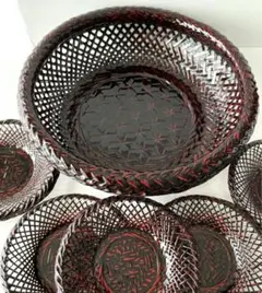 らんたい漆器　菓子器　フルーツかごとしても　茶托５枚セット