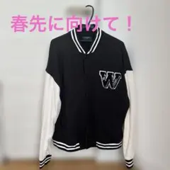 Wロゴ刺繍 ブラック ホワイト スタジャン Lサイズ