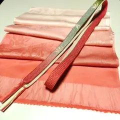 帯締め帯揚げセット　ピンク　緑　水色　正絹