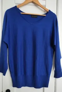 Vネックニット ブルー 長袖 シンプル М