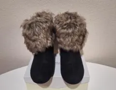 ファー付き黒スエードムートンブーツ