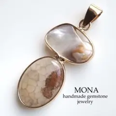 《1点限定/現品です》No.3 天然淡水パール×瑪瑙のデザインネックレストップ