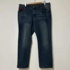 ストレートデニムパンツ 赤ステッチ インディゴ ビックサイズ