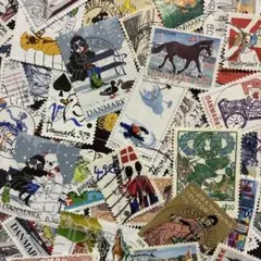 海外切手　使用済み　外国切手　デンマーク　100種　カラー切手のみ