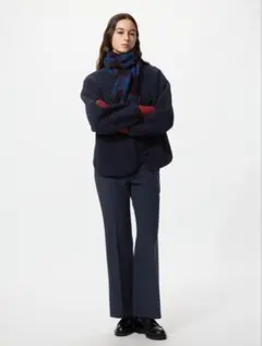 新品UNIQLO スマートフレアパンツ　丈長め　S ネイビー