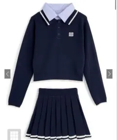 ポロニットトップス×インパン裏地付きプリーツミニスカートセットアップ