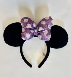 ミニーマウス風カチューシャ 黒と紫の水玉
