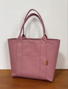 帆布トートバッグ　ハンドメイド　肩掛け　スモークピンク　帆布11号　カシメ