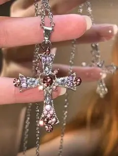 x*1様 レディースネックレス 十字架ピンク