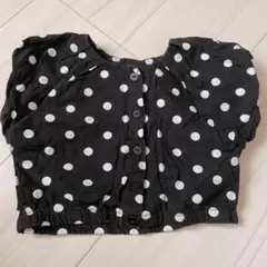 petit main 黒白水玉リボン付きトップス