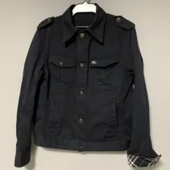 バーバリーブラックレーベル デニムジャケット シャドーチェック ロゴ刺繍 黒 L バーバリーブラックレーベル デニムジャケット シャドーチェック