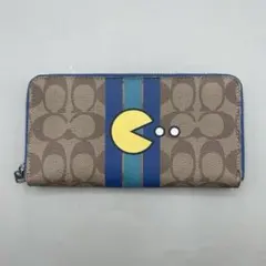 極美品✨️コーチ 長財布 ラウンドファスナー パックマン PVC レザー 青 茶