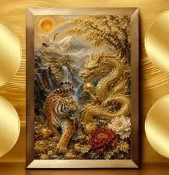 額付風水開運絵画＊金龍エナジー大放出 龍乱舞 ドラゴンアート 金運